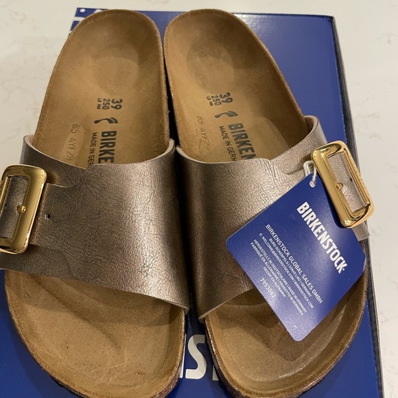 Birkenstock Shoes - Birkenstock Bronze Sandals with Gold Buckle